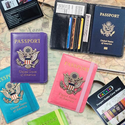 Premium Passport Holder for Travel RFID Blocking Passport Cover Slim - color: Sky Blue