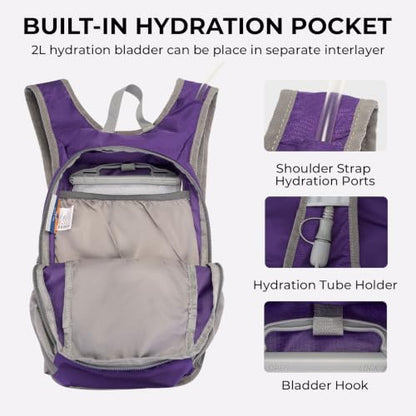 14L Small Hiking Backpack, Packable Travel Daypack for Men Women - color: Purple