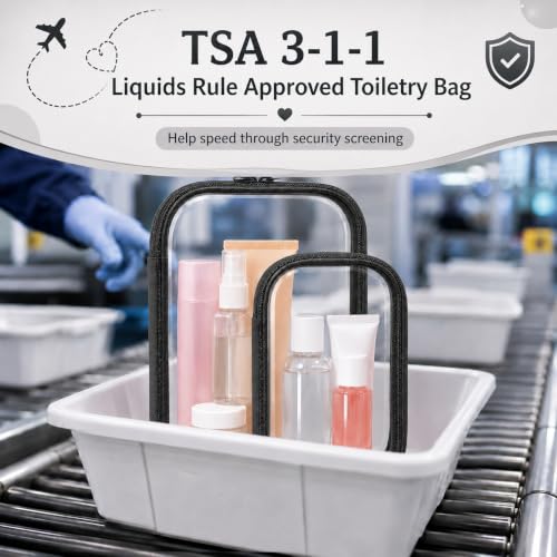 2 Pack Clear Hard Shell Zipper Case Travel Organizer for Makeup Toiletries - color: Black
