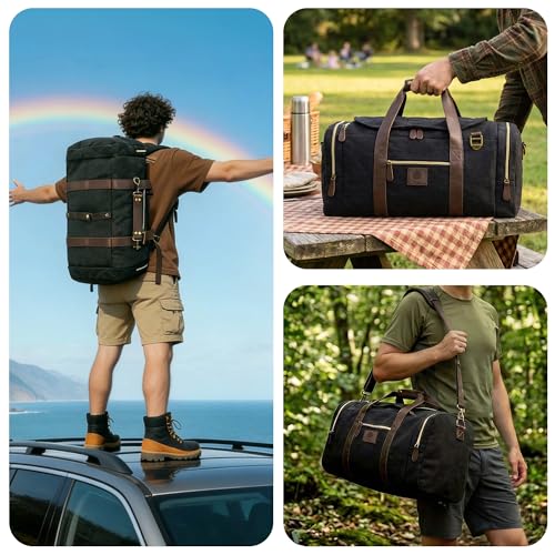 Duffle Bag for Travel - 50L Canvas Duffle Bag Weekend Overnight Bag - color: Black