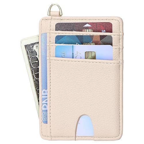 Badiya Credit Card Holder Slim Minimalist Wallet, Front Pocket Purse RFID Blocking Wallet Compact Card Case with ID Window for Women & Men - color: 2-Lychee-Khaki
