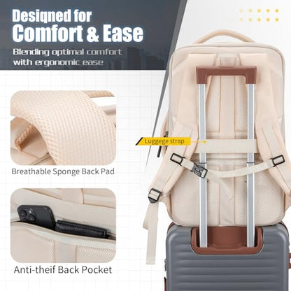 42L Carry On Travel Backpack With 4 Packing Cubes, TSA Friendly - color: Off-white