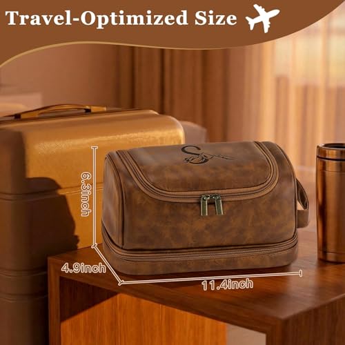 Personalized Gifts PU Leather Travel Toiletry Shaving Bag for Men - color: Light Brown, style: P