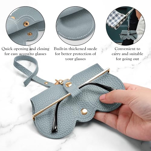 FEISEDY 2Pack Soft Leather Sunglass Bag, Portable Holder Eyeglasses Case - color: Blue+green