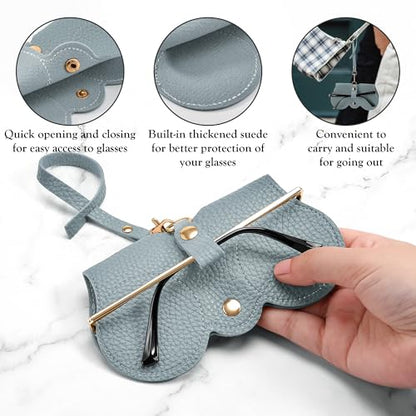FEISEDY 2Pack Soft Leather Sunglass Bag, Portable Holder Eyeglasses Case - color: Blue+green