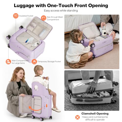mixi 20 Inch Ride On Suitcase for Kids Luggage with Seat, Lilac Purple - color: Lilac Purple