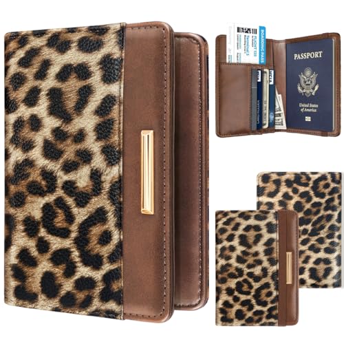 Coco Rossi Passport Holder for Travel Women Slim RFID Passport Cover Wallet - color: Cheetah Print