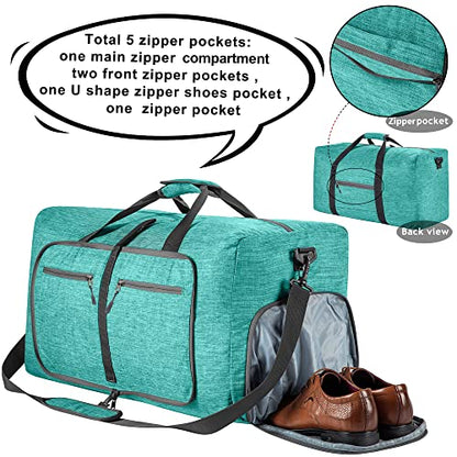 Vomgomfom 65L/85L/115L Foldable Travel Duffle Bag with Shoe Compartment - color: G Mint Green, size: 115L