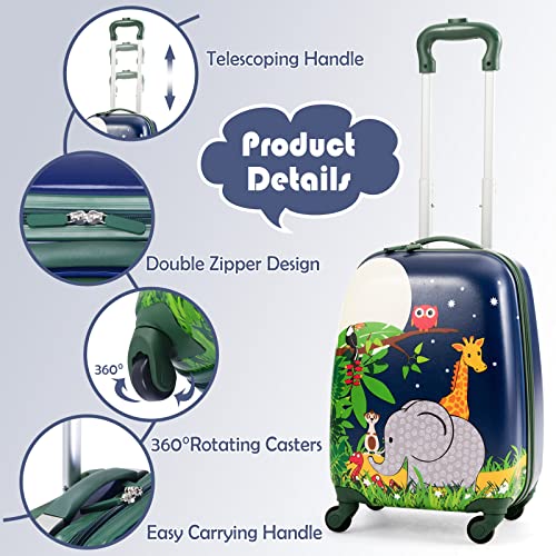 Olakids Kid Luggage Set, 12’’ Travel Backpack and 16’’ Carry on Suitcase with Wheels for Children Boys Girls, 2 Pcs Rolling Spinner Trolley Case Gift for Toddlers (Jungle) - style: Jungle