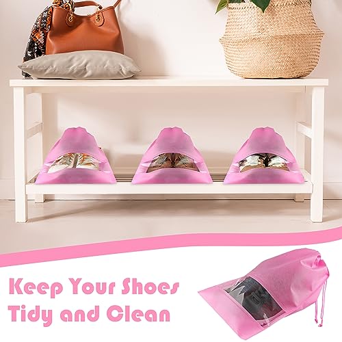 Pink Travel Shoe Bags - 10 Pcs Non-Woven Packing Bags with Clear Window - color: Pink, style: 10 Pack