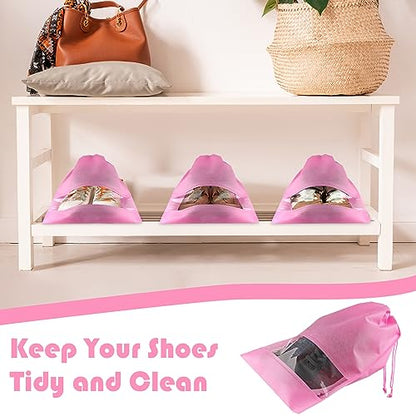 Pink Travel Shoe Bags - 10 Pcs Non-Woven Packing Bags with Clear Window - color: Pink, style: 10 Pack