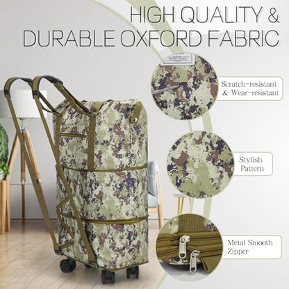 Duffel Bag with Wheels - Rolling Foldable Expandable Duffle Bag with Wheels for Travel, Rolling Luggage Carry On Bag with Wheels, Large Rolling Backpack Weekend Bags for Men Women (Camouflage) - color: Camouflage