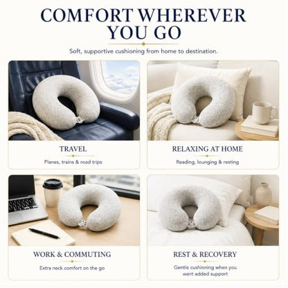 Continental Bedding U-Shaped Travel Neck Pillow, 13 x 11 Inch, Soft Plush Polyester Fiber Fill, Removable 80% Viscose Derived from Bamboo 20% Polyester Cover, Travel Case