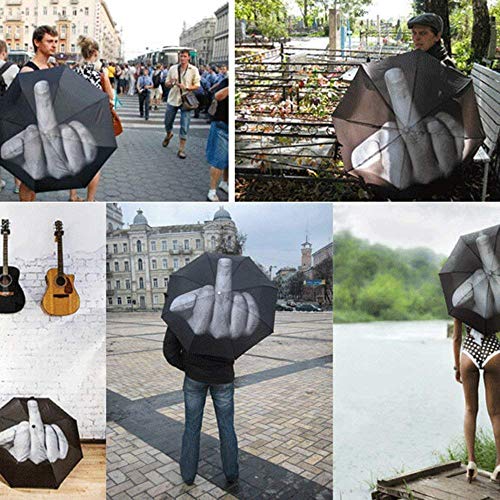 Compact Umbrella,Golf Umbrella,Windproof Travel Umbrella,Black Umbrella,Middle Finger Umbrella,Compact Folding Reverse Umbrella with Case For Gifts