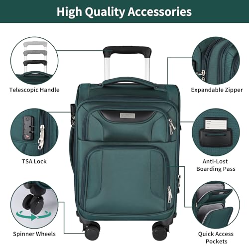 WireHot 3-Piece Softside Expandable Luggage Set, Dark Green, 20in/24in/28in - color: Dark Green