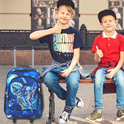 UFNDC Kids Suitcase for Boys,Dinosuar Luggage Rolling with Wheels，Travel Carry on for Children Toddler elementary - color: Astronaut Dino