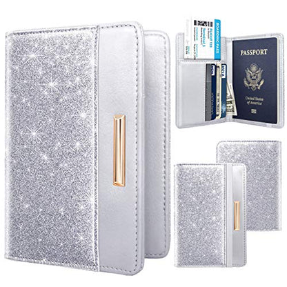 Coco Rossi Passport Holder for Travel Women Slim RFID Passport Cover Wallet - color: Glitter Silver