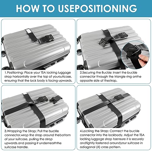 Travel Inspira TSA Accepted Long Luggage Cross Straps for Suitcases - color: Cross Black