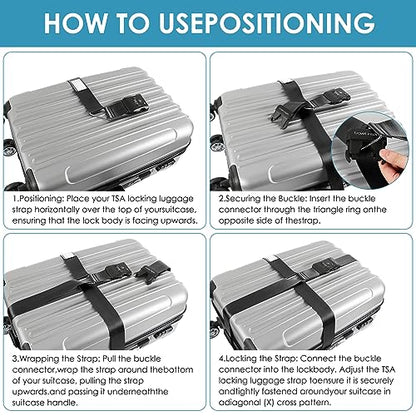 Travel Inspira TSA Accepted Long Luggage Cross Straps for Suitcases - color: Cross Black