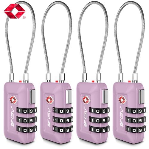 BV Luggage Locks TSA Accepted, Travel Sentry Approved 3-Digit Combination Suitcase Locks with Open Alert & Flexible Cable for Travel, Backpacks, Lockers, Cases, Purple, 4 Pack - color: Purple 4-Pack