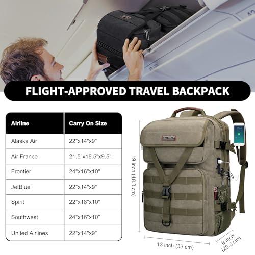 WITZMAN Canvas Travel Backpack for Men Large Laptop Backpack Fits 16 Inch - color: Army Green