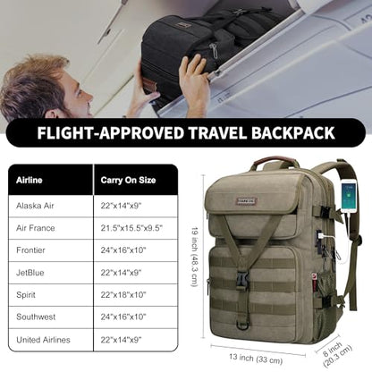 WITZMAN Canvas Travel Backpack for Men Large Laptop Backpack Fits 16 Inch - color: Army Green