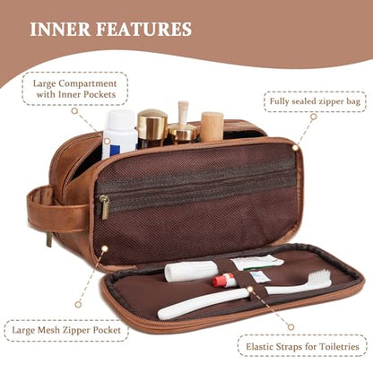 Travel Toiletry Bag For Mens PU Leather Engraved Initials (Yellow Brown E) - color: Yellow Brown, style: E