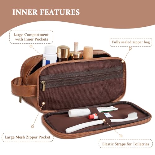 Travel Toiletry Bag For Mens PU Leather Engraved Initials (Yellow Brown O) - color: Yellow Brown, style: O
