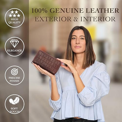 RFID Leather Wallet for Women, Genuine RFID Leather Card Holder - color: Square - Brown