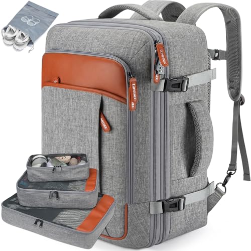 Lumesner 18" Expandable Carry On Travel Backpack With 4 Packing Cubes - color: Grey, size: 18 inches