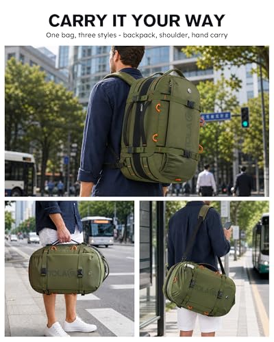 Tolaccea Travel Backpack 40-50L, 16" Laptop Carry On Duffle for Travel Work - color: Army Green