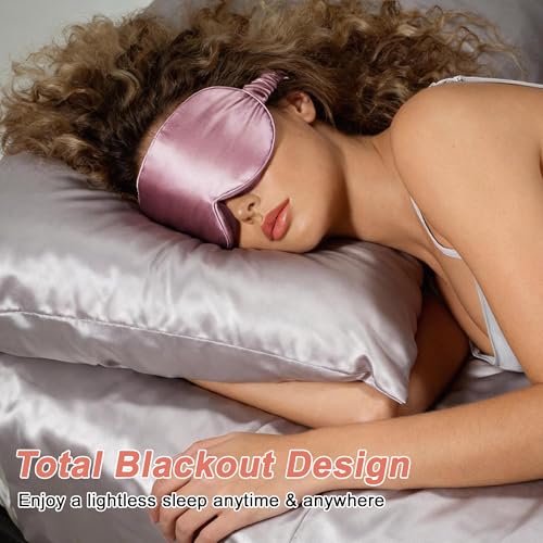 VOCOSTE 3D Silk Sleep Mask with Travel Pouch, Bean Pink - color: Bean Pink