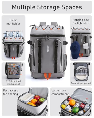 TOURIT 36/50 Cans Insulated Rolling Beach Cooler Backpack with Wheels - color: 02-Black, style: 50 Cans