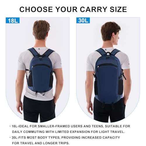 Lightweight Hiking Backpack 30L Packable Foldable Daypack Collapsible Travel Bag Water-Resistant for Women Men (Navy Blue) - color: Navy Blue, size: Large