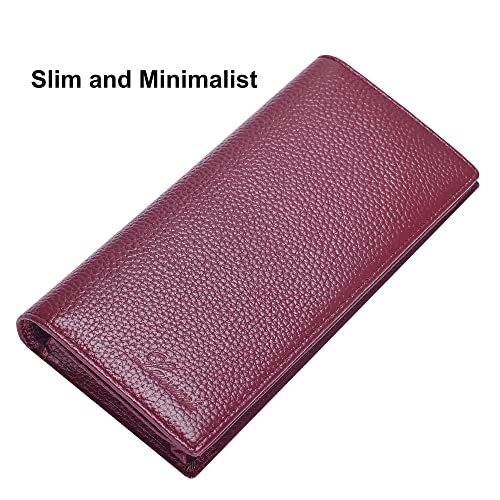 Lavemi Ultra Slim Thin Leather Women Wallet RFID Blocking Credit Card Holder Bifold Long Ladies Billfold - color: 2- Dark Magenta