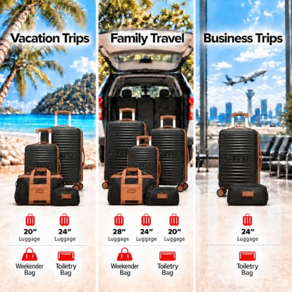 Cobens Luggage Sets 5 Piece, Suitcases with Wheels, 20"/24"/28",Black - color: Black, size: 5 Piece Sets (20/24/28/DB/TB)
