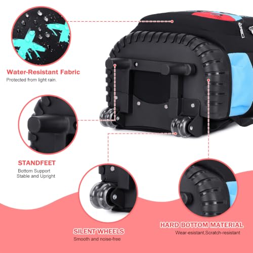 Bevalsa Rolling Backpack for Boys,Cool Gamer Boys Backpack with Wheels | Wheeled Schoolbag with Lunch Box & Pencil Case,Kids School Backpack with Wheels for Kindergarten Elementary School Travel - color: Red Blue Smile