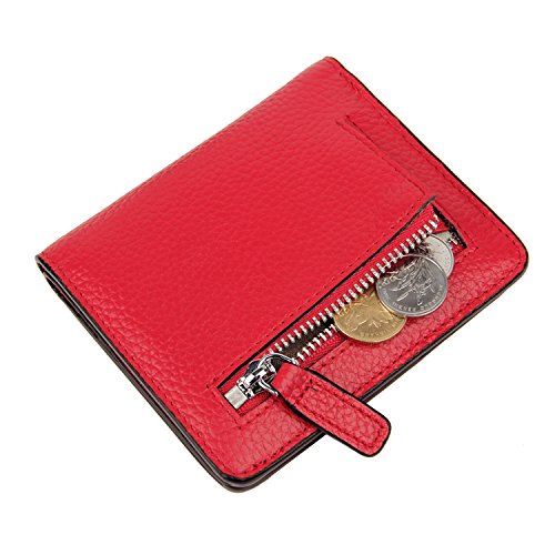 Small Leather Wallet for Women, Ladies Credit Card Holder RFID Blocking Women's Mini Bifold Pocket Purse - color: Red Rfid Blocking
