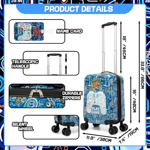 Kids Luggage Set Carry On Suitcase with U shaped Pillow Rolling Toddler Suitcase for Boys Travel Set Hardside Luggage with Spinner Wheels Airline Approved, Game Controller Pattern - color: 1 Game Controller