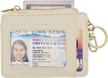 woogwin Slim RFID Credit Card Holder for Women Mini Front Pocket Wallet Purse With Keychain - color: Lichee Beige