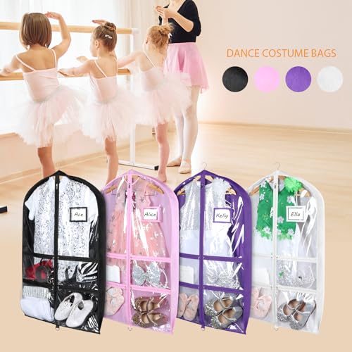 Syeeiex 40 Inch Clear Dance Costume Garment Bag, Purple, 5 Pack - color: Clear Purple, size: 5 Pack