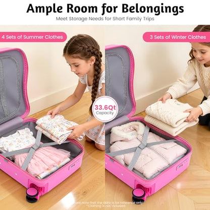 18" Kids Ride On Suitcase for Kids Rideable Luggage with Wheels Hard Shell Travel Suitcase with Lock Adjustable Handle Carry On Kids Luggage for Airplane Travel and Vacation (Pink) - color: Pink