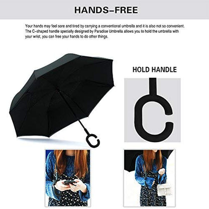 SIEPASA 49/56 Inch Inverted Reverse Upside Down Umbrella, Extra Large Double Canopy Vented Windproof Waterproof Stick Golf Umbrellas with C-shape Handle. - color: Black, size: 49 Inch