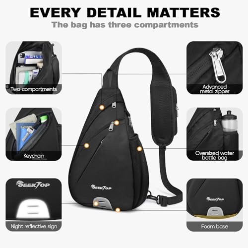 Seektop Anti Theft Crossbody Bag for Women RFID Blocking Sling Bag 7L - color: Black