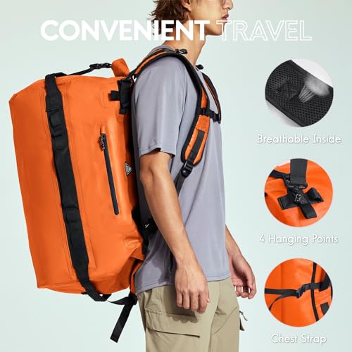 Haimont IPX7 Waterproof Roll-Top Dry Duffel Backpack Bag - color: Orange, size: 60L