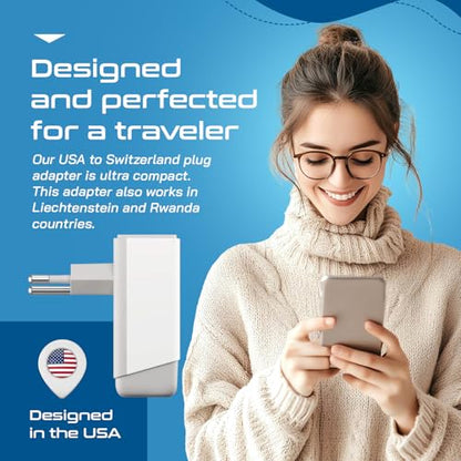 Ceptics Switzerland Plug Adapter, Travel with QC 3.0 & PD, Safe Dual USB & USB-C - 2 USA Socket Compact & Powerful - Quick Charge 3.0 & Power Delivery - Type J AP-11A - Fast Charging - size: 1 Pack, style: Type J - PD 20W USB-C