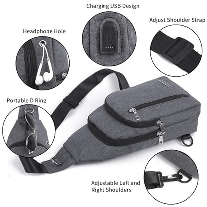 Seoky Rop Small Sling Bag Crossbody for Men Women One Strap Shoulder Cross Body Bag Sling Backpack for Travel - color: Grey
