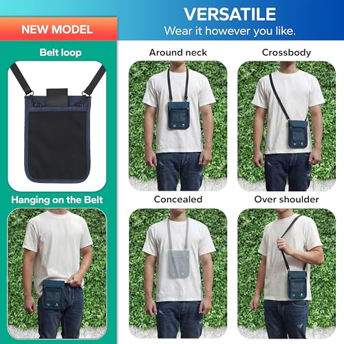 Neck Wallet – Travel Pouch and RFID Blocking Passport Holder for Women and Men, Slim Travel Wallet (Navy V2) - color: Navy V2