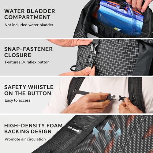 N NEVO RHINO 16L Hiking Backpack, Lightweight Daypack for Men Women - color: Black