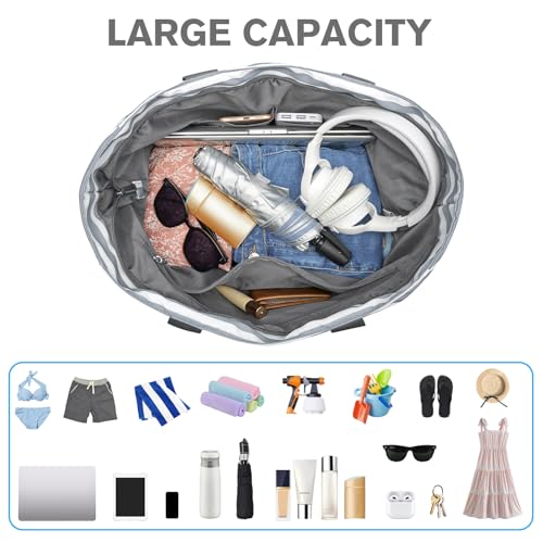 G4Free Beach Bag, Waterproof Sandproof Large Capacity Foldable for Women - color: Grey Stripe, size: 35L